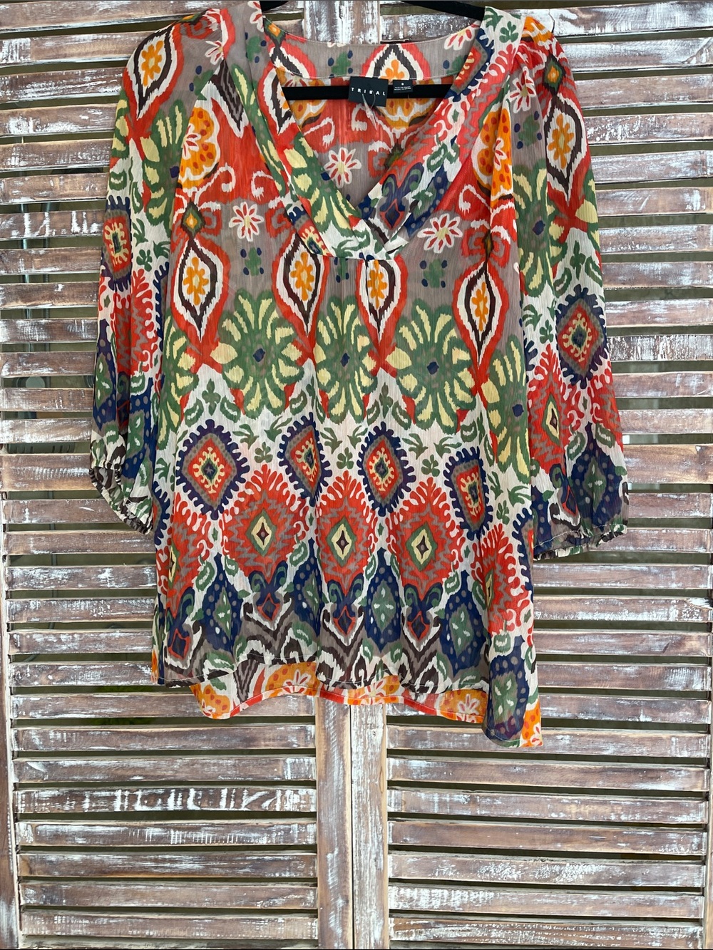 Tribal Multicolor Ikat-Print V-Neck Blouse